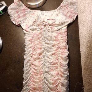 Floral Ruched Dress with Puff Sleeves